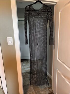 Dynamite Black Sequin Mesh Long Sleeve Maxi Dress